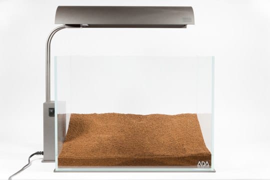 ADA Mini M Nature Aquarium Step-by Step Photo - Aquasoil levelled off and sloped up to the back to promote depth in the scape.
